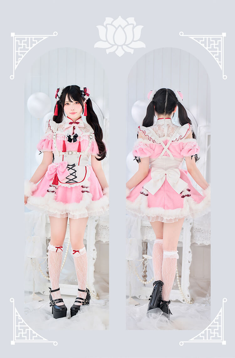 【※訳あり※】【即納】セレニティリボンもこもこファーチャイナ《オリジナルコスプレ7点セット》【CS25113-wake】