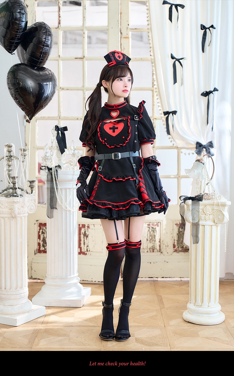 【予約-8月下旬頃より順次発送予定】【藤咲凪着用】ハートシリンジブラックナース《ハロウィンコスプレ9点セット》【Malymoon/マリームーン】【CS25031】