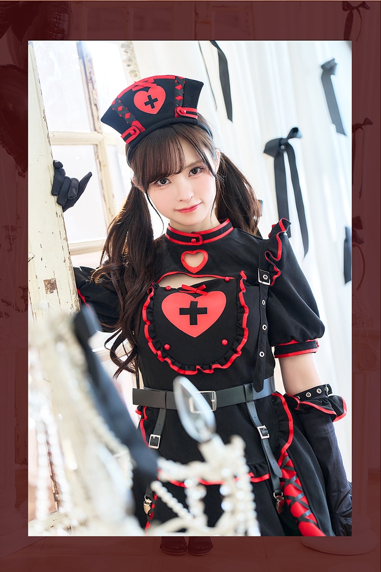 【予約-8月下旬頃より順次発送予定】【藤咲凪着用】ハートシリンジブラックナース《ハロウィンコスプレ9点セット》【Malymoon/マリームーン】【CS25031】