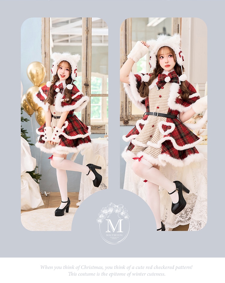 【予約-12月中旬頃より順次発送予定】ノエルクラシック千鳥キャットサンタ《クリスマスコスプレ9点セット》【Malymoon/マリームーン】【CS25058】