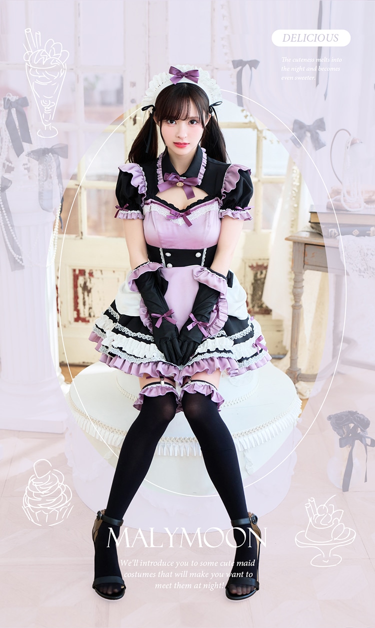 【予約-9月上旬頃より順次発送予定】【藤咲凪着用】夜パフェホイップメイド《ハロウィンコスプレ9点セット》【Malymoon/マリームーン】【CS25033】