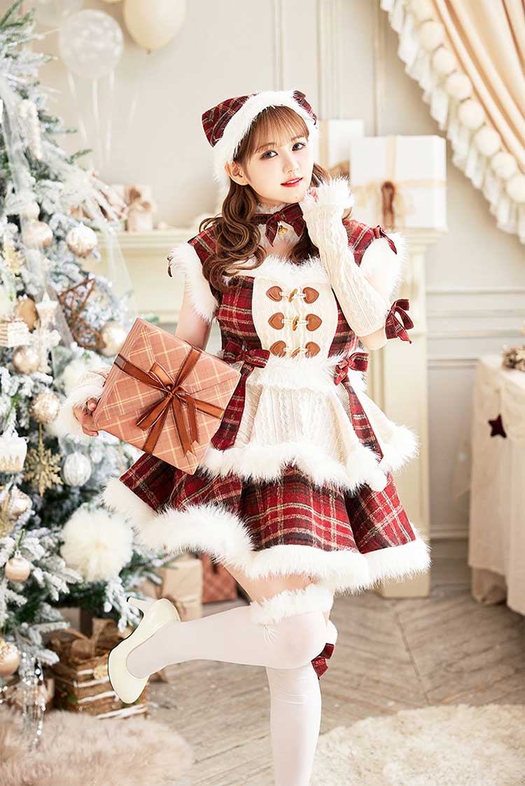 【MLサイズは予約】【佐藤ノア着用】ミルキーニットダッフルチェックサンタ《クリスマスコスプレ7点セット》【Malymoon/マリームーン】【CS25056-2】