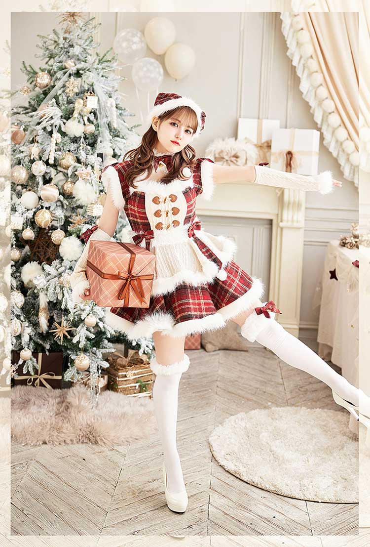 予約】【佐藤ノア着用】ミルキーニットダッフルチェックサンタ