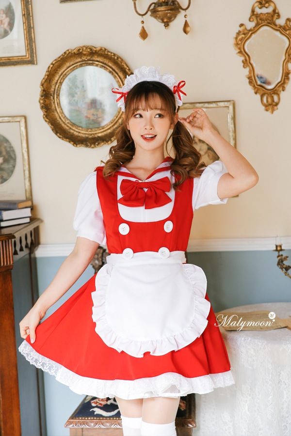 Malymoon メイド服 コスプレ レッド 取り寄せ】【レビュー投稿で白ニーハイプレゼント】完全受注オーダー