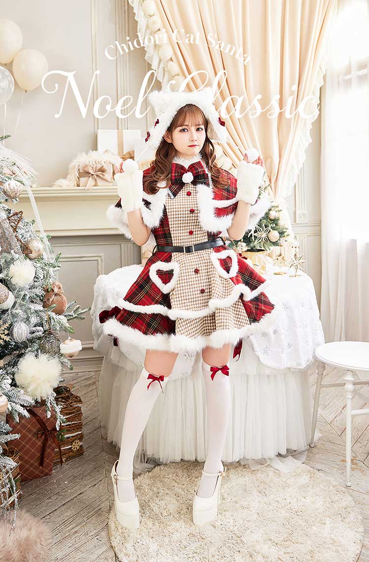 【MLサイズは予約】【佐藤ノア着用】ノエルクラシック千鳥キャットサンタ《クリスマスコスプレ9点セット》【Malymoon/マリームーン】【CS25058-3】