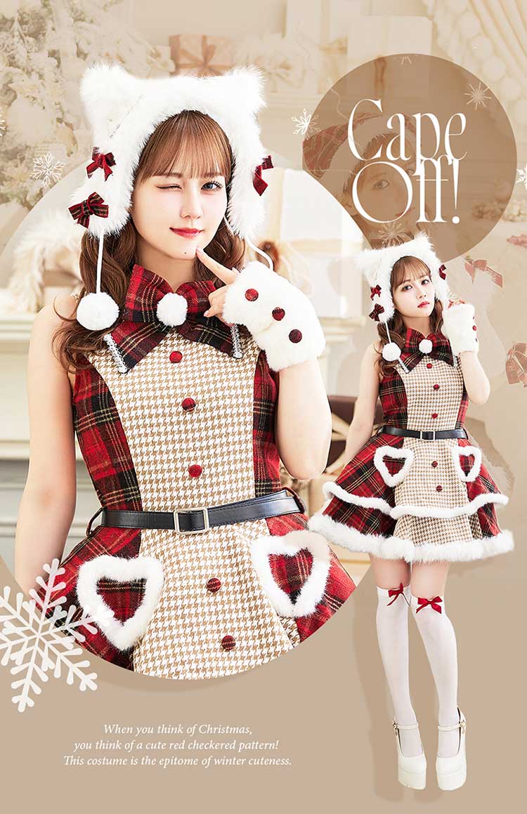 【MLサイズは予約】【佐藤ノア着用】ノエルクラシック千鳥キャットサンタ《クリスマスコスプレ9点セット》【Malymoon/マリームーン】【CS25058-3】