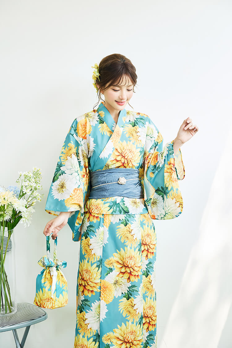 【即日発送】淡黄菊ニュアンス2way浴衣《浴衣4点セット》【Malymoon/マリームーン】【YK2610332】