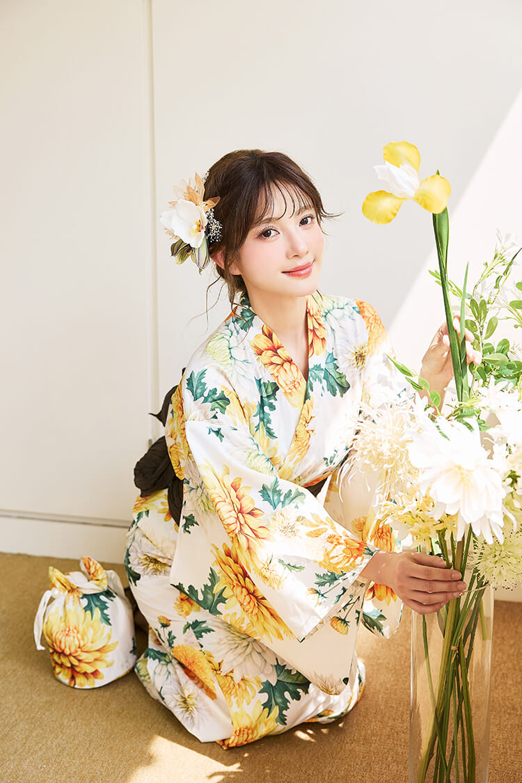 【即日発送】淡黄菊ニュアンス2way浴衣《浴衣4点セット》【Malymoon/マリームーン】【YK2610332】