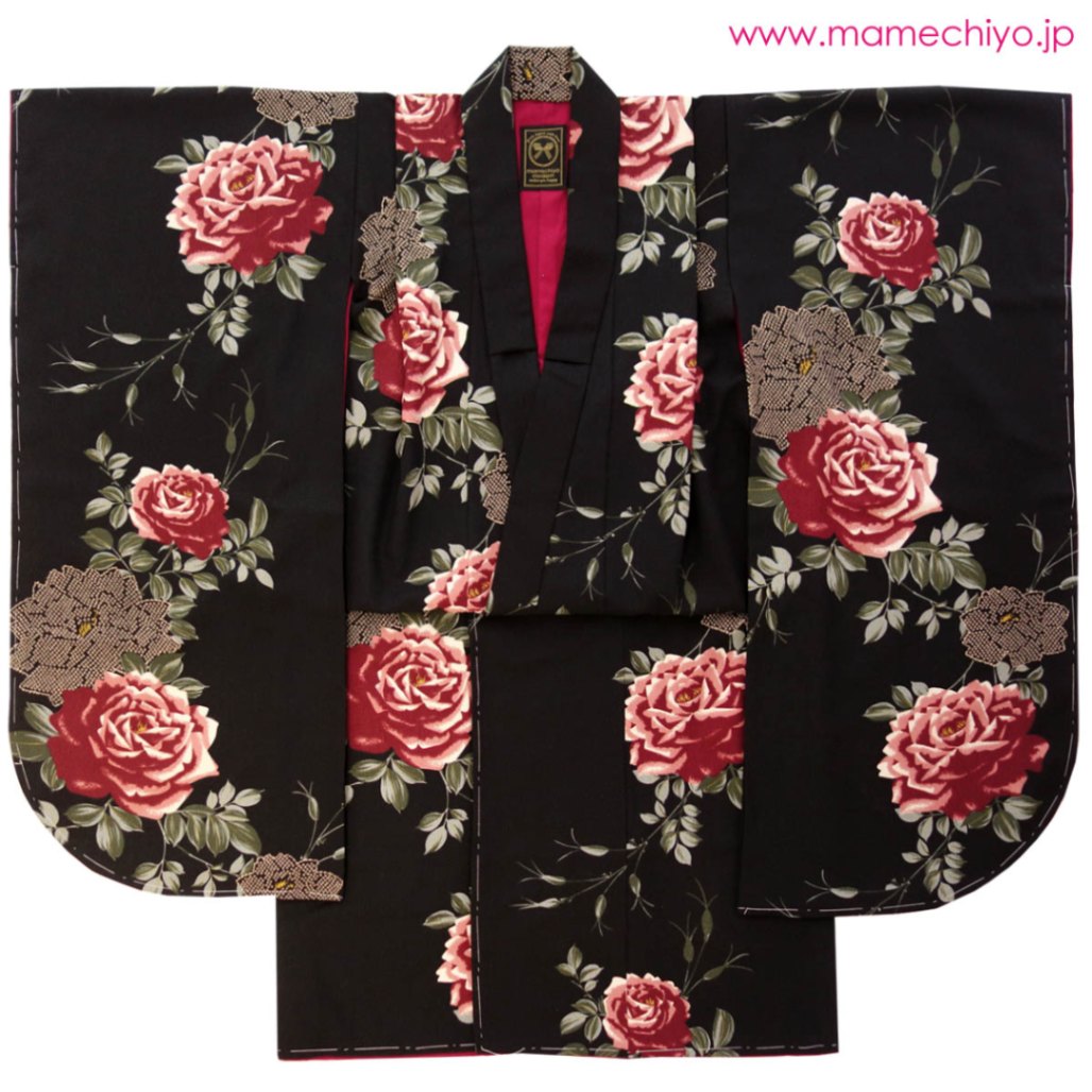専用です☆☆黒白に薔薇の花の着物 浴衣（黒×白いバラ）｜着物レンタルあき (来店着付け無料・全国