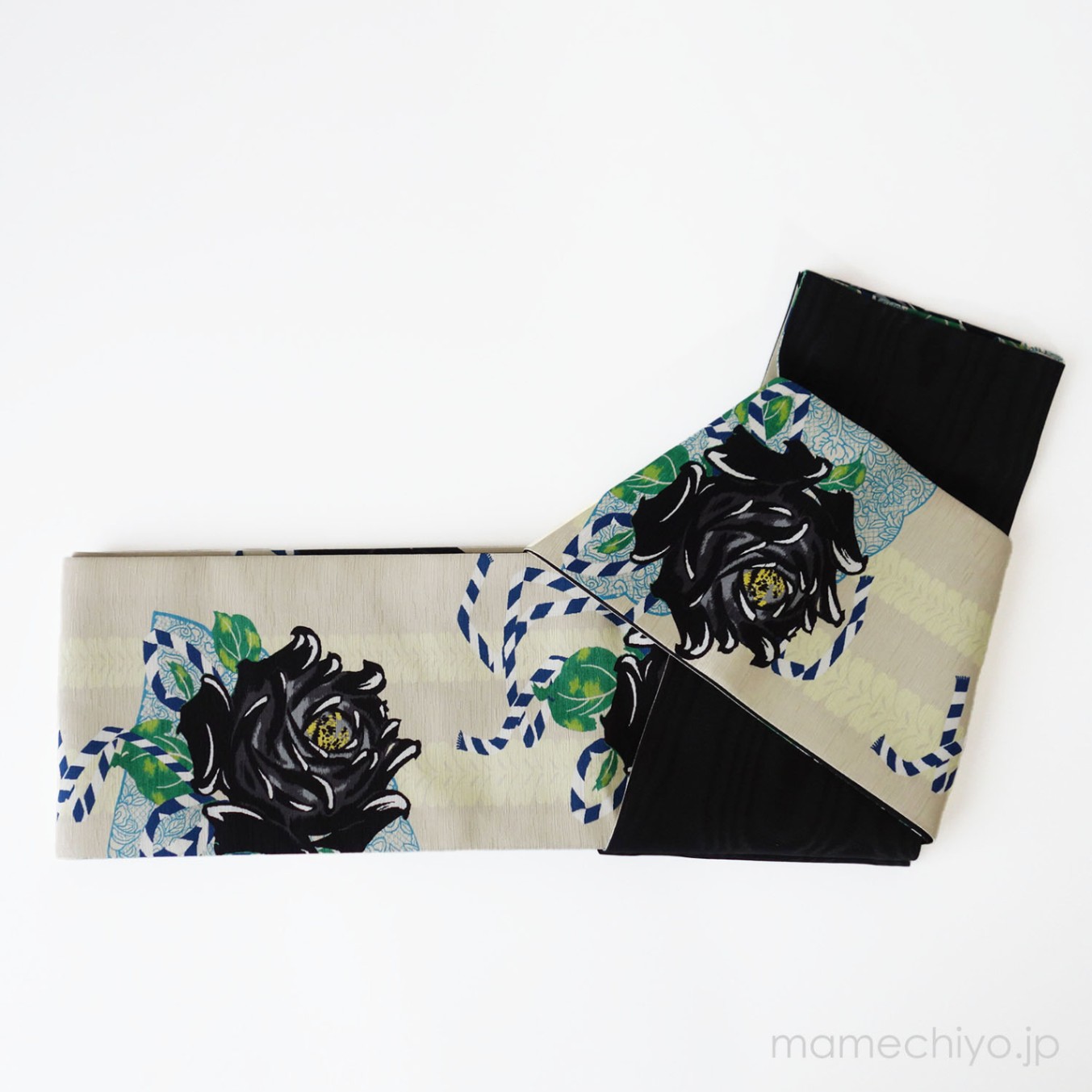 半巾帯　日本橋三越　モノトーン　花柄 半巾帯 日本橋三越 モノトーン 花柄