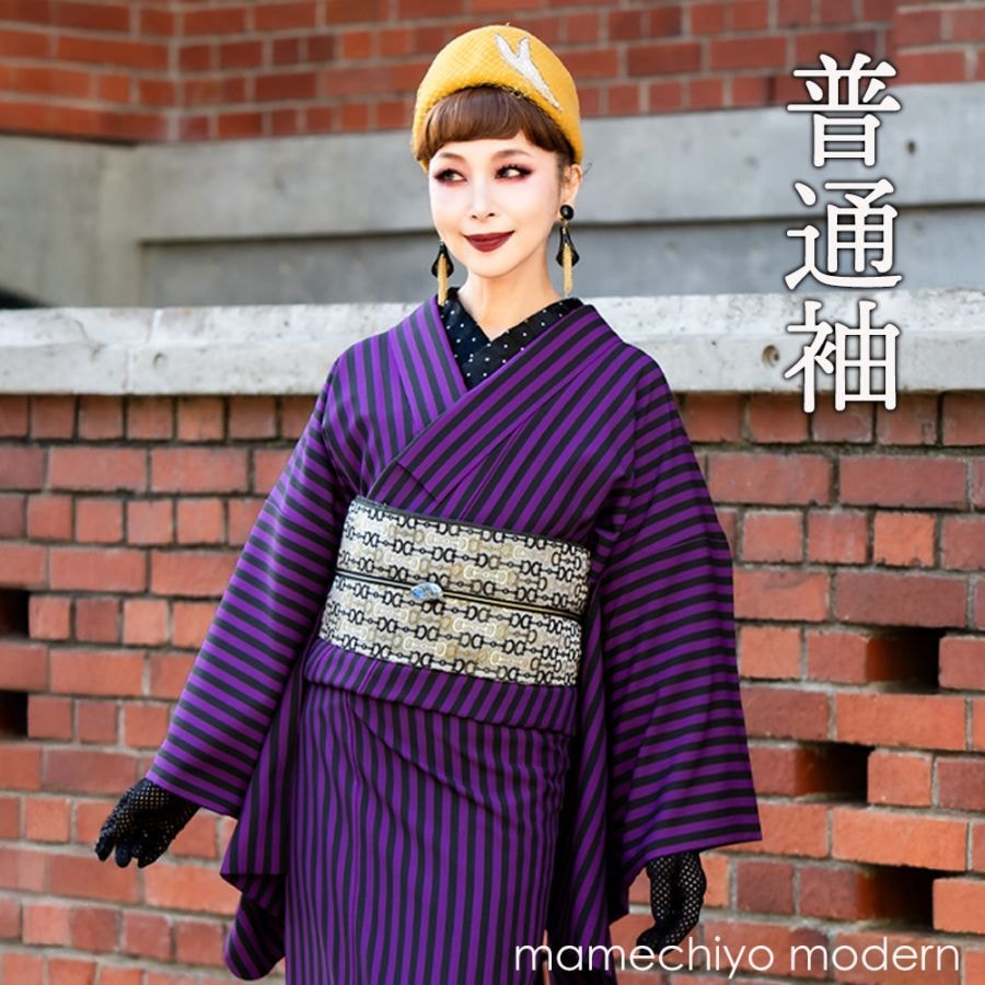 豆千代モダン　キャンディストライプ　セサミ　袷　Sサイズ　小紋　洗える着物 セサミ】 豆千代モダン 袷着物キャンディ*ストライプ/セサミ