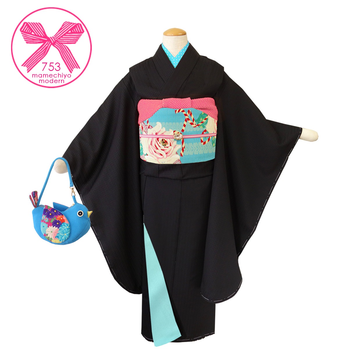 四つ身puzzleブラック（裏地水色）