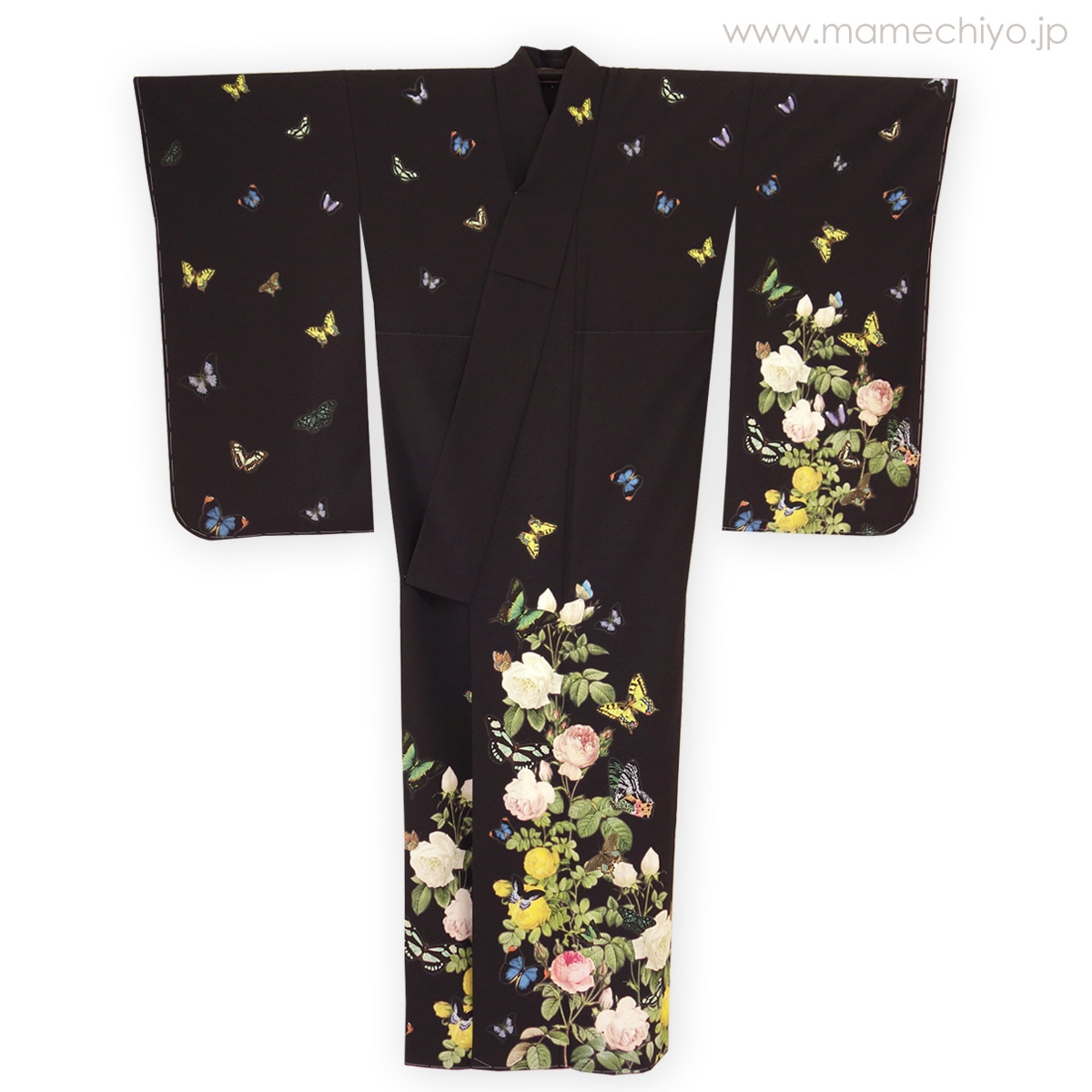 受注会】二尺袖 薔薇と蝶のワルツ（黒）
