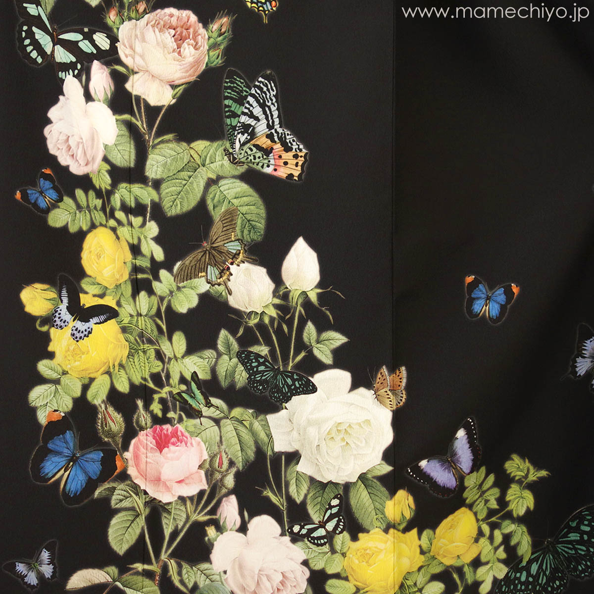 受注会】二尺袖 薔薇と蝶のワルツ（黒）