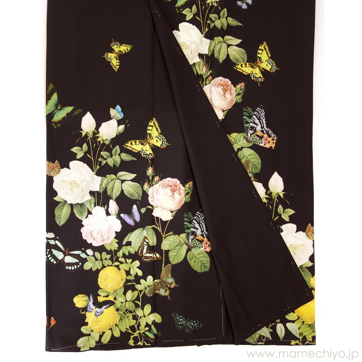 受注会】二尺袖 薔薇と蝶のワルツ（黒）
