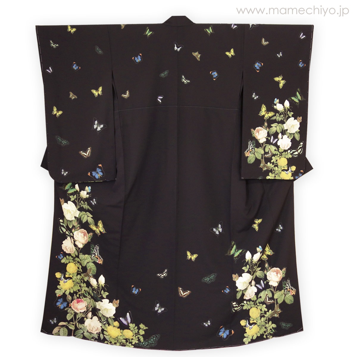 受注会終了】二尺袖 薔薇と蝶のワルツ（黒）