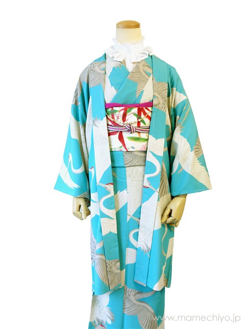 受注会終了しました】二尺袖 羽織 鶴（水色）