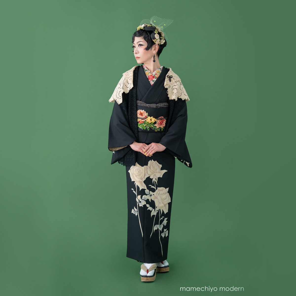 mamechiyo modern 訪問着 黒 パルファムローズ 17日20時発売】訪問着 パルファムローズ