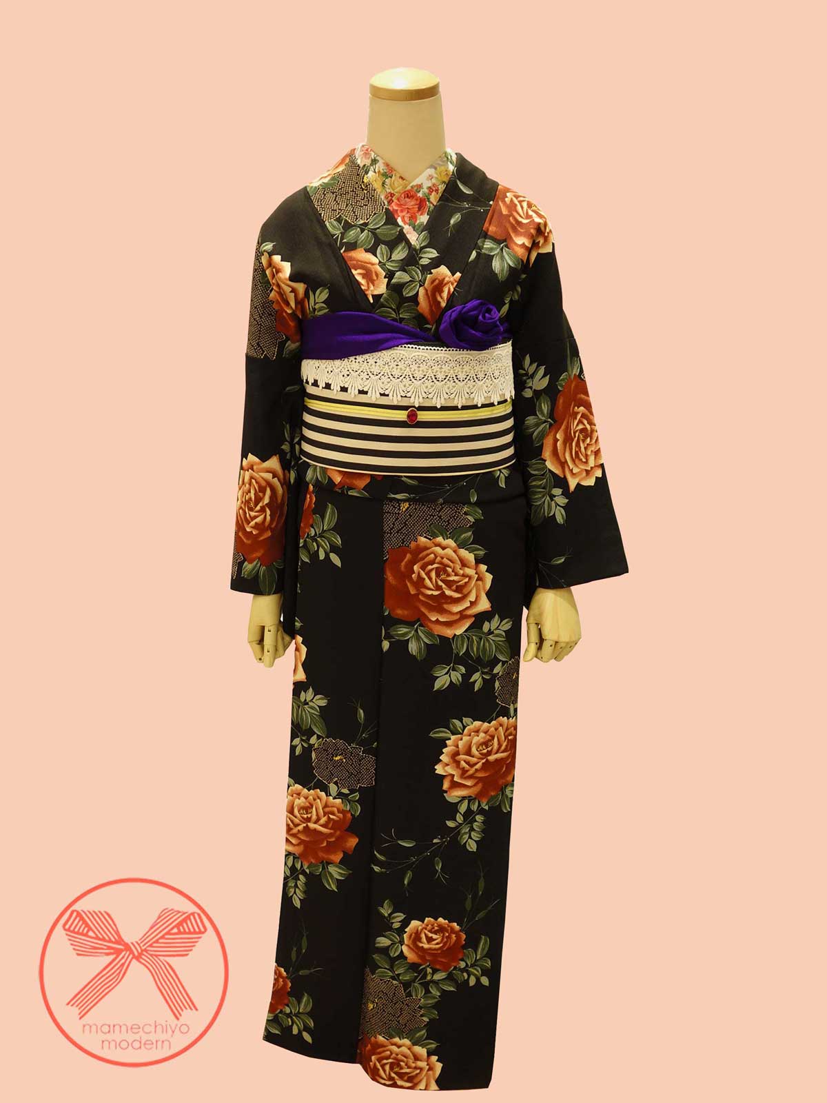 【レンタル】袷着物 街に咲く薔薇-mamechiyo modern