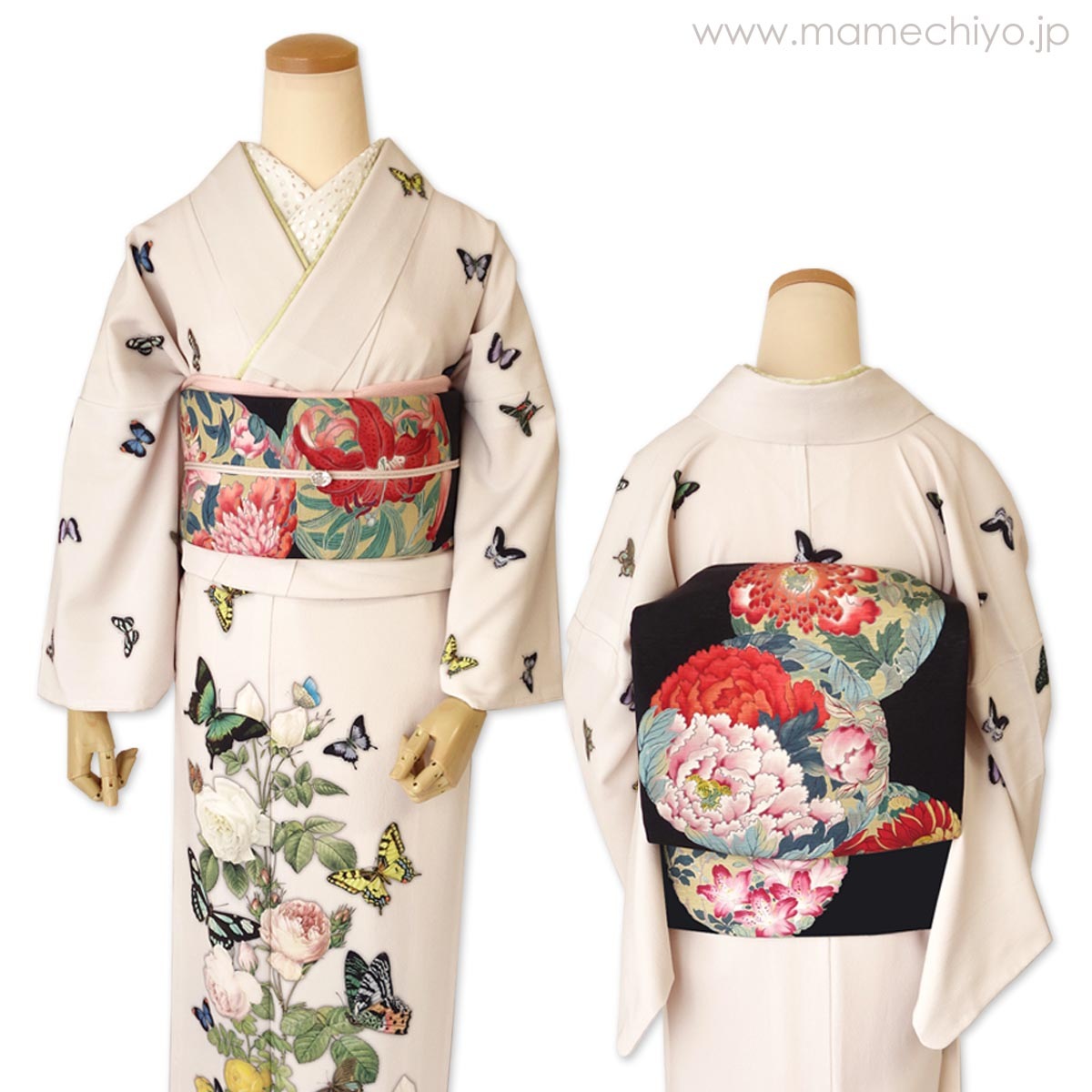 アンティーク 丸帯 全通 4点セット 孔雀/鶴/花紋 刺繍 札幌 390-4m 幅