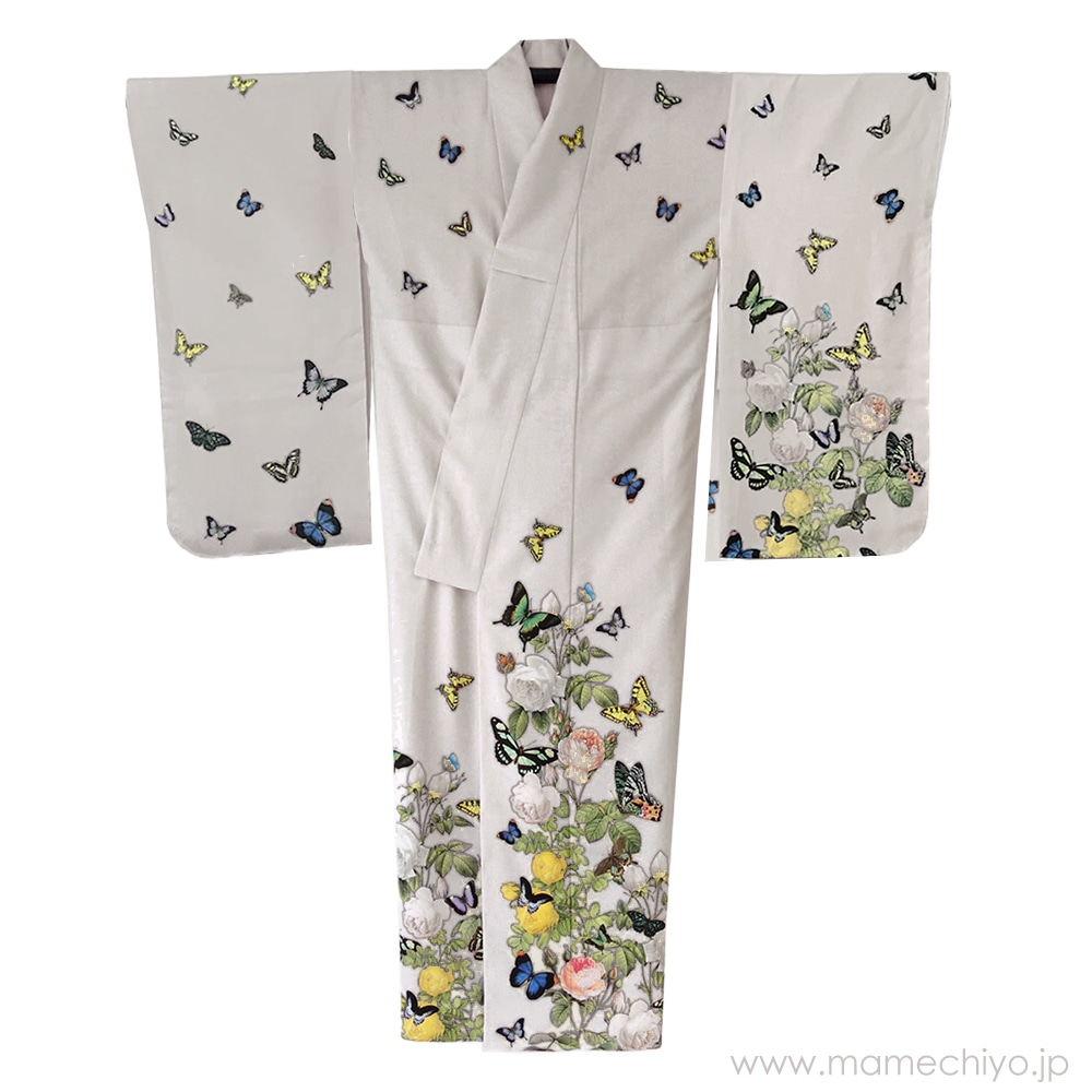 小紋　フルセット　正絹　袷　花に蝶　おしゃれ　N1 小紋 フルセット 正絹 袷 花に蝶 おしゃれ N1 小紋 フルセット 正絹 袷 花