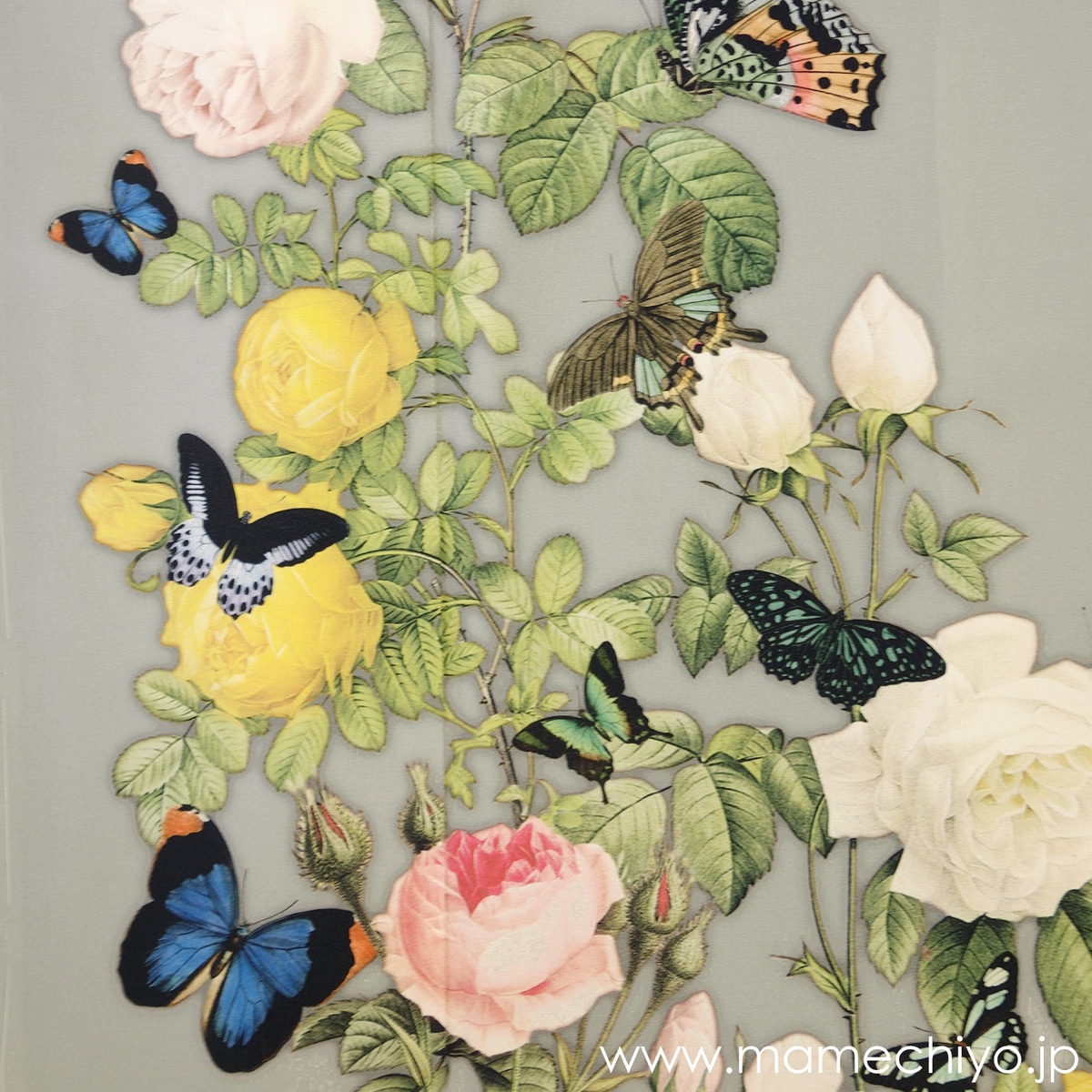 【アンティーク着物 お召 薔薇 ラメ 訪問着 蝶一つ紋】 あ2412 アンティーク着物 お召 薔薇 ラメ 訪問着 蝶一つ紋】