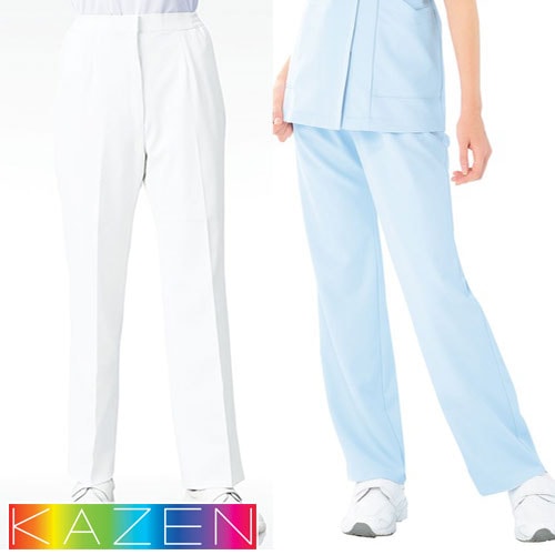 パンツ 白衣 女性 ズボン KAZEN カゼン アプロン 192 女性用 ストレート スラックス 脇ゴム ユニフォーム レディース 医師 ドクター ナース おしゃれ かわいい 可愛い 介護士 制服 手術着 医療用白衣 メディカル