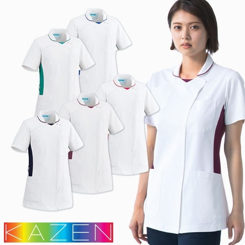 レディススクラブ 白衣 医療 058 レディース 女性用 カゼン KAZEN 半袖 医者 看護師 ナース ナース服 研修医 医療 人気 制服 ユニフォーム 衿付き 透けにくい 吸汗 病院 小児科 薬剤師 歯医者 介護 かわいい 可愛い おしゃれ 動きやすい