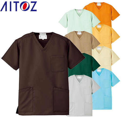 スクラブ 白衣 医療 AITOZ アイトス メンズ レディース 男女兼用 半袖 861405 医師 医者 看護師 ナース ナース服 研修医 人気 手術衣 制服 ユニフォーム ストレッチ 撥水 病院 クリニック 小児科 激安 かっこいい 可愛い かわいい おしゃれ 動きやすい 介護