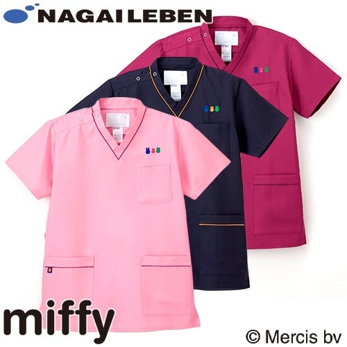 介護看護白衣スクラブピンク Vネック シャツ Mサイズ スクラブ 白衣 医療 半袖 MFT-5802 ナガイレーベン Naway 男女兼用