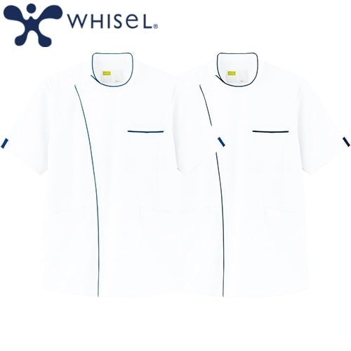 ケーシー 白衣 ジャケット WH12015 医療 治療 襟なし 自重堂 whisel ホワイセル メンズ 男性用 半袖 医師 医者 看護師 ナース 技師 医療用 作業療法 人気 病院 横掛 上衣 医務衣 診察衣 ストレッチ 伸縮性 吸汗 かっこいい おしゃれ