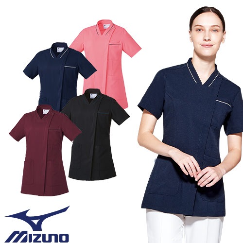 ジャケット 白衣 ケーシー MZ-0217 医療 ミズノ MIZUNO レディース 女性用 半袖 医師 医者 女医 看護師 ナース 医療用 病院 整体 人気 上衣 医務衣 診察衣 制電 ストレッチ 伸縮性 可愛い かわいい おしゃれ おすすめ 通販
