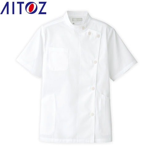 ケーシー 白衣 ジャケット 861302 医療 治療 襟なし AITOZ アイトス レディース 女性用 半袖 医師 医者 女医 看護師 ナース 医療用 病院 クリニック 作業療法 人気 上衣 医務衣 診察衣 清潔 動きやすい 安い 可愛い かわいい おしゃれ おすすめ