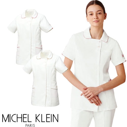 ジャケット 白衣 ケーシー MK-0005 医療 治療 MICHEL KLEIN ミッシェルクラン レディース 女性用 半袖 医師 医者 看護師 ナース 医療用 病院 人気 上衣 医務衣 診察衣 サロン エステ ファスナー 制菌 可愛い かわいい おしゃれ