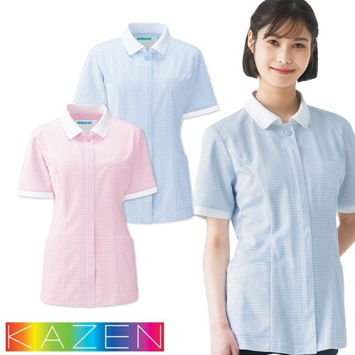 ジャケット 白衣 ケーシー 横掛 947 KAZEN カゼン 医療 襟なし レディース 女性用 半袖 医者 看護師 ナース 医療用 病院 リハビリ 作業療法 人気 上衣 医務衣 診察衣 光沢 柔らか 可愛い かわいい おしゃれ おすすめ 通販 メディカル