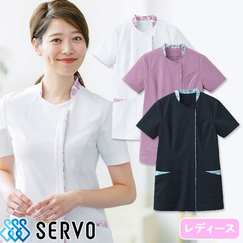 [特価]ケーシー 白衣 ジャケット MJAL-1902 レディース 女性用 サーヴォ Servo 半袖 医療用 上衣 医務衣 診察衣 病院 クリニック 病院実習 医療 制服 ユニフォーム 医者 医師 女医 看護師 ナース 横掛 おしゃれ かわいい 可愛い 動きやすい