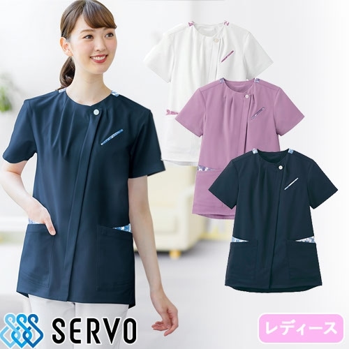 [特価]ケーシー 白衣 ジャケット MJAL-1903 レディース 女性用 サーヴォ Servo 半袖 医療用 上衣 医務衣 診察衣 病院 クリニック 外科 医療 制服 ユニフォーム 医者 医師 女医 看護師 ナース 横掛 おしゃれ かわいい 可愛い 動きやすい 軽量