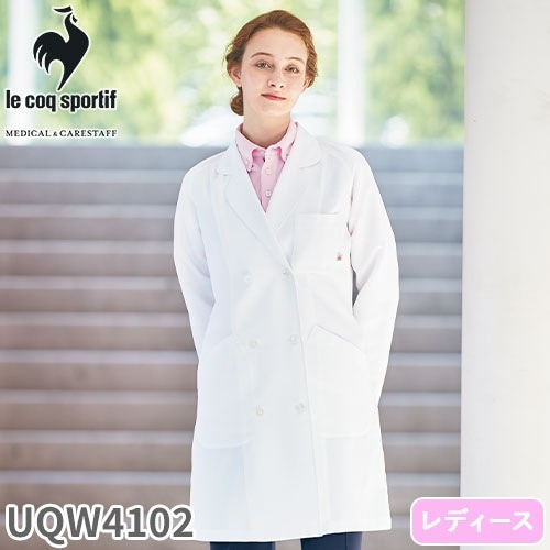 ドクターコート UQM4102 ルコックスポルティフ 医療 白衣 レディース 女性用 診察衣 ナース服 ダブル 医療用 病院 看護師 医者 医師 ストレッチ 丈夫 動きやすい 透け防止 透けにくい 軽量 おしゃれ かわいい 可愛い おすすめ