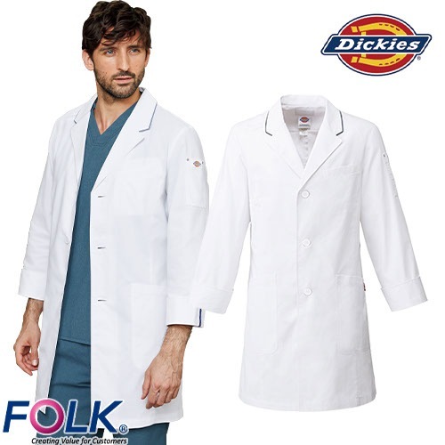 ドクターコート 白衣 1538PP メンズシングルコート ディッキーズ Dickies FOLK メンズ 男性用 長袖 ロング丈 医師 病院 整骨院 薬剤師 医療用 制服 ユニフォーム ストレッチ パイピング おしゃれ かっこいい おすすめ