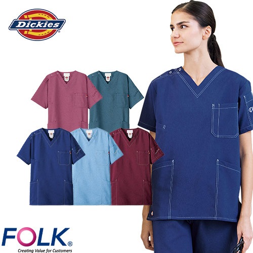 スクラブ 白衣 医療 ディッキーズ Dickies ユニセックス 男女兼用 半袖 7061SC FOLK 医者 看護師 ナース ナース服 研修医 医療用 人気 制服 ユニフォーム ポケット 多い 病院 動物病院 介護 可愛い かわいい かっこいい おしゃれ 動きやすい
