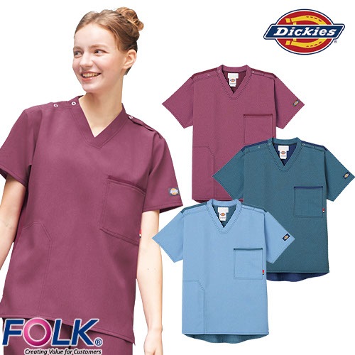 スクラブ 白衣 医療 ディッキーズ Dickies ユニセックス 男女兼用 半袖 CK704 FOLK 医者 看護師 ナース ナース服 研修医 医療用 人気 制服 ユニフォーム ポケット 病院 訪問看護 介護 可愛い かわいい かっこいい おしゃれ 動きやすい