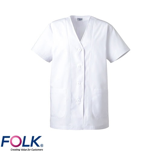 女子衿なし白衣半袖 C251 FOLK フォーク 白衣 レディース 女性用 診察衣 実習衣 病院 医療 医者 ドクター 看護師 ナース 介護 介護士 薬剤師 制服 ユニフォーム おしゃれ かわいい 可愛い