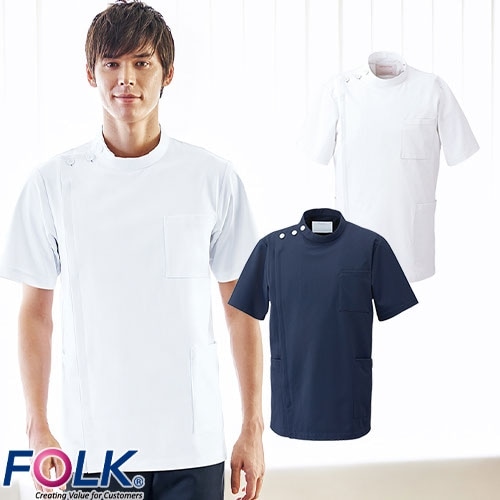 ケーシー 白衣 ジャケット 1010CR FOLK フォーク 医療 治療 メンズ 男性用 半袖 医師 医者 看護師 ナース 医学生 医療用 作業療法 上衣 医務衣 診察衣 ストレッチ 伸びる 制菌 人気 かっこいい おしゃれ おすすめ