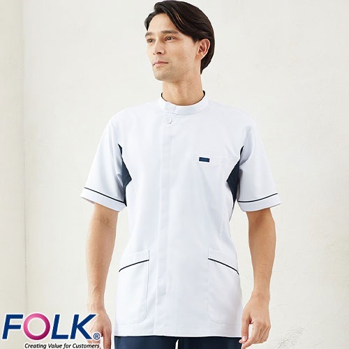 ケーシー 白衣 ジャケット 1015EW FOLK フォーク 医療 治療 メンズ 男性用 半袖 医師 医者 看護師 ナース 医療用 作業療法 上衣 医務衣 診察衣 ストレッチ 伸びる 動きやすい 病院 整体 人気 かっこいい おしゃれ おすすめ