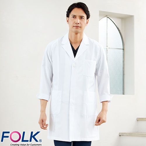 ドクターコート 白衣 1520-1 男性ハーフコート FOLK フォーク メンズ 男性用 長袖 ハーフ丈 医師 病院 看護師 薬剤師 薬局 医療用 制服 ユニフォーム 高級 実験 名入れ おしゃれ かっこいい 動きやすい おすすめ