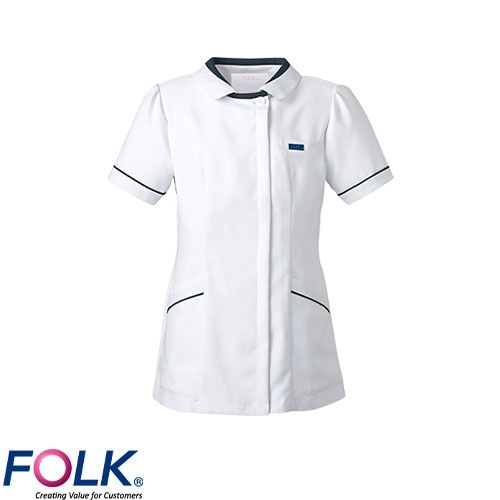 チュニック 白衣 2015EW 看護師 ナース ナース服 FOLK フォーク 半袖 レディース 女性用 医療用 ショート丈 短め かわいい 可愛い 人気 病院 エステ 受付 介護 ファスナー 前開き おしゃれ 透けにくい 動きやすい