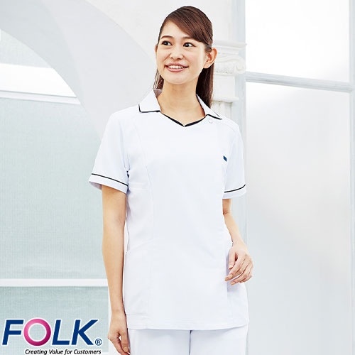 レディスジップスクラブ 白衣 医療 FOLK フォーク レディース 女性用 半袖 2018EW 医者 ドクター 看護師 ナース 医療用 人気 制服 ユニフォーム ファスナー 前開き ストレッチ 病院 薬剤師 リハビリ 介護 かわいい 可愛い おしゃれ 動きやすい
