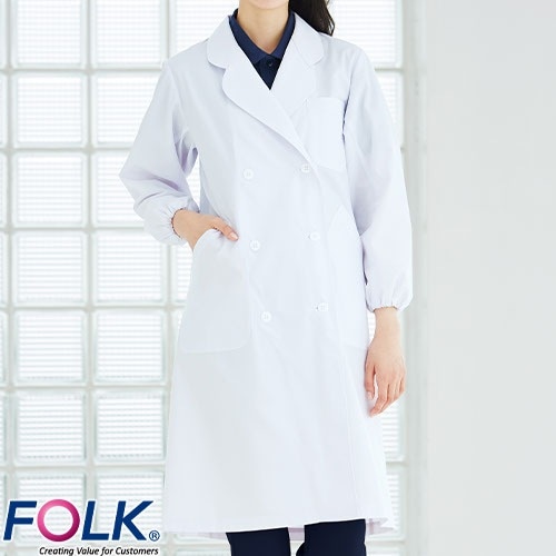 ドクターコート 白衣 2506-1A 女子医療衣 長袖 FOLK フォーク レディース 女性用 ロング丈 ウィメンズ 医者 女医 病院 看護師 薬剤師 薬局 エステ 医療用 制服 ユニフォーム 名入れ おしゃれ かわいい 可愛い 動きやすい おすすめ