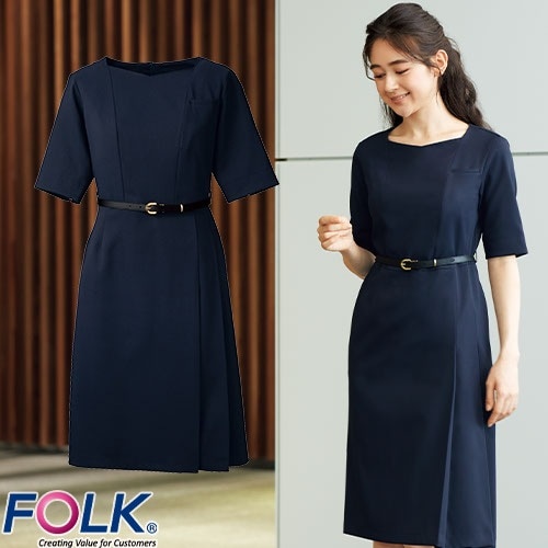 ワンピース(ベルト付き) 白衣 ナース服 3020SC 半袖 ナース ナースウェア FOLK フォーク ショート丈 短め スカート 医療用 看護師 ナース ナースウェア 制服 ユニフォーム 病院 エステ サロン おしゃれ かわいい 可愛い