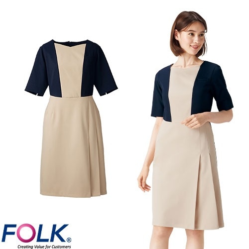 ワンピース 白衣 ナース服 3021SC 半袖 ナース ナースウェア FOLK フォーク レディース 女性用 ショート丈 短め 医療用 制服 ユニフォーム 看護師 病院 エステ サロン おしゃれ かわいい 可愛い スカート おすすめ